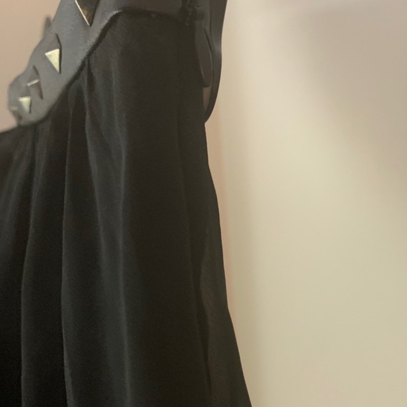 Black High Low Chiffon Skirt With Leather & Studs - Picture 4 of 9